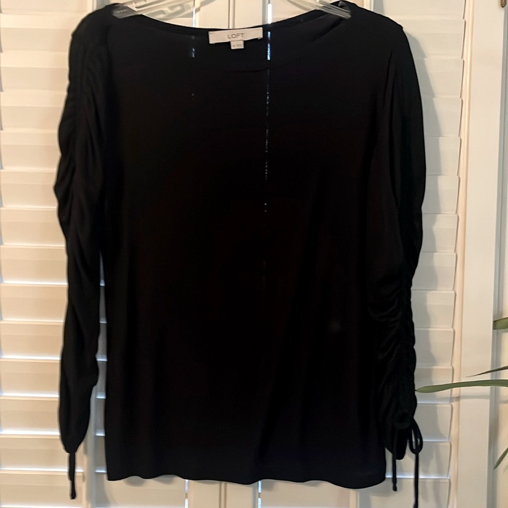 LOFT black tie-sleeve boat neck top XS